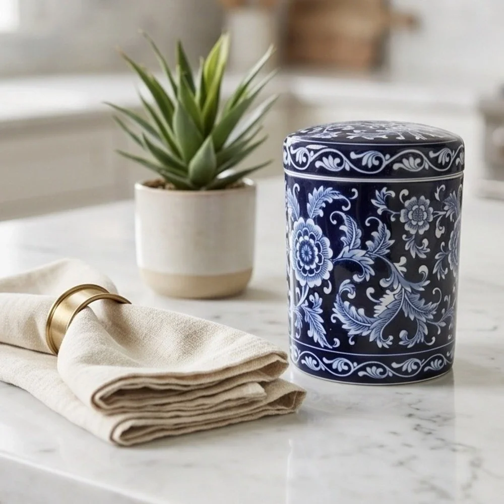 Pier 1 Mandarin Lidded Canister Jar 7.5